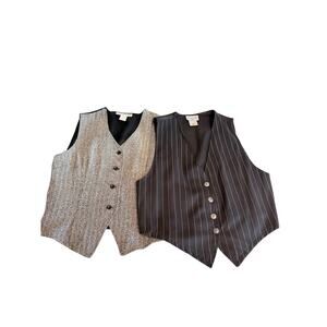 Lot of 2 Vintage Y2K Women’s Vests Pinstripe Textured Size M Made in USA
